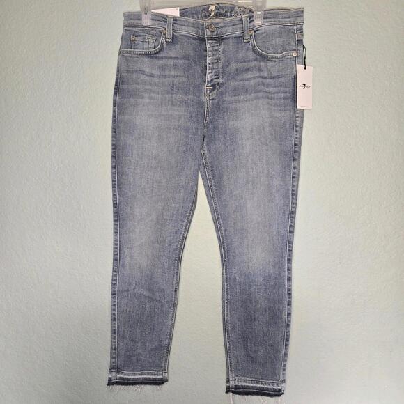 NWT 7 For All Mankind Ankle Gwenevere Skinny Jeans 32 Medium Blue Denim - Picture 1 of 16